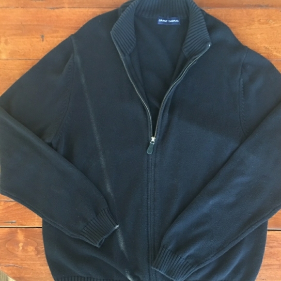 Grant Thomas Cotton Zippered Cardigan in Navy - Picture 4 of 7